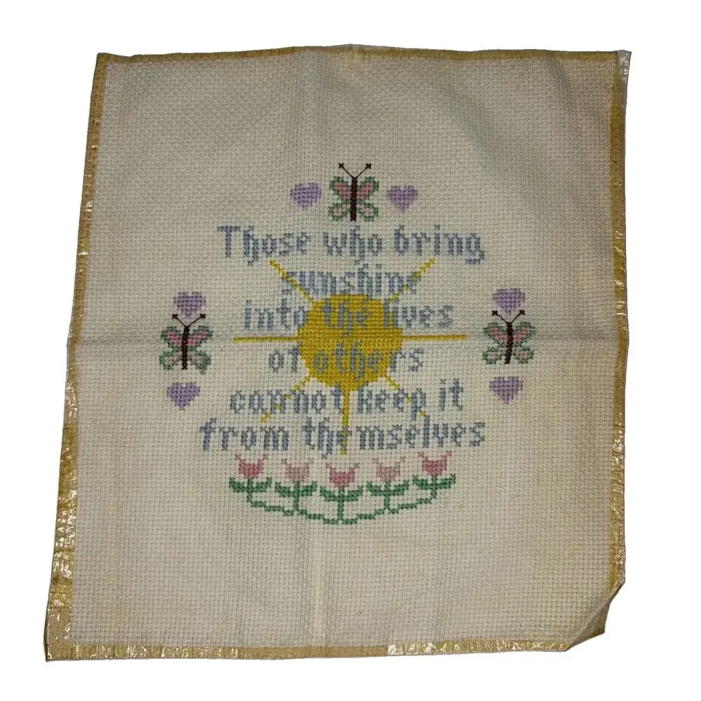 Cross Stitch Sunshine Sampler Hand Stitched Complete Vintage Retro 1970’s Patch